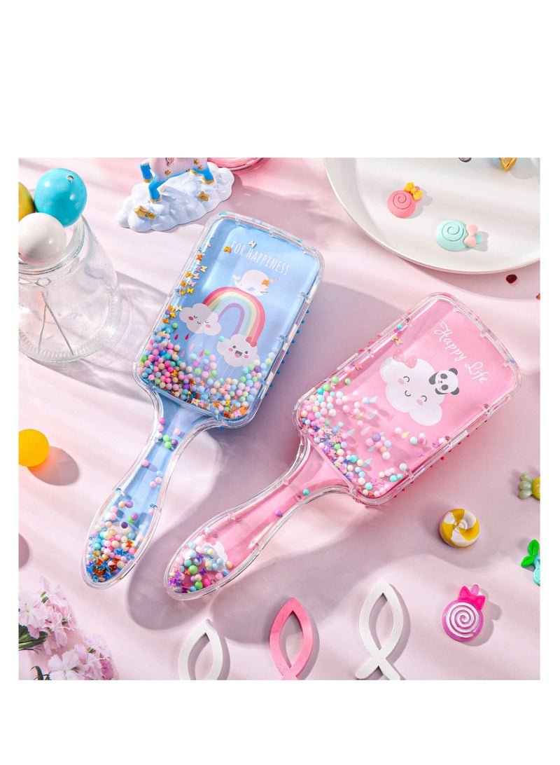 Girls Hair Brush Set, 2pcs Detangling Confetti Paddle Cute Kids Hairbrush for Women to Smooth Thick Curly Thin Long Short Wet or Dry