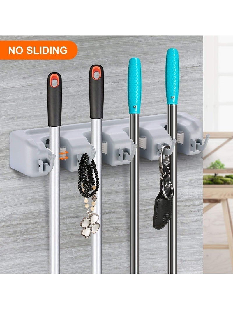 ELTRAZONE "Plastic Wall-Mounted Broom and Mop Holder – 5 Slot Organizer with 6 Hooks for Efficient Storage" - Image 2