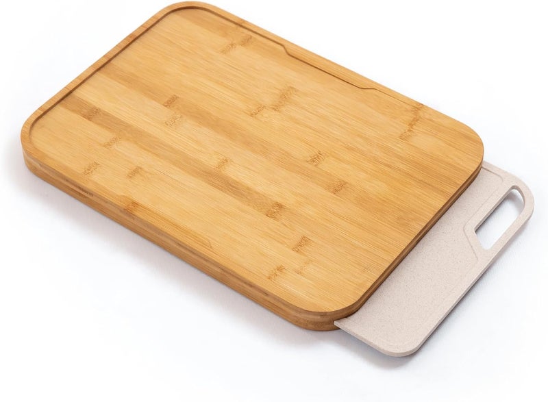 KitchenEdge Bamboo Cutting Board with Nesting Rice Fiber Chopping Board for Cooking Prep 2 Piece Kitchen Set NonSlip Rubber Feet with Juice Groove Heavy Duty Construction Pre Oiled 17 x 125
