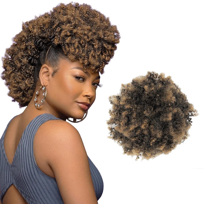 Darling Afro Puff ponytail 1X Hair Extensions (1 Pack, 1X per Pack), Natural Soft Texture, Drawstring Short Synthetic for Natural hair, Clip on Kinky Curly Bun, #1/27