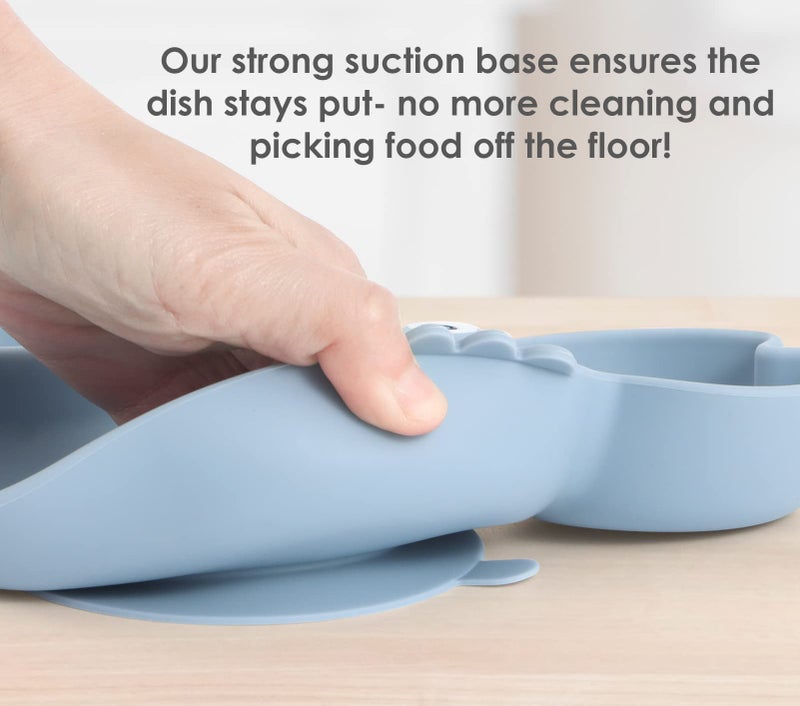 ROCCED Suction Plates for Baby, Silicone Plates with Suction Divided, Baby Spoon Fork Set for Toddler Baby Dishes Kids Utensils-Crab Dusty Blue - Image 5