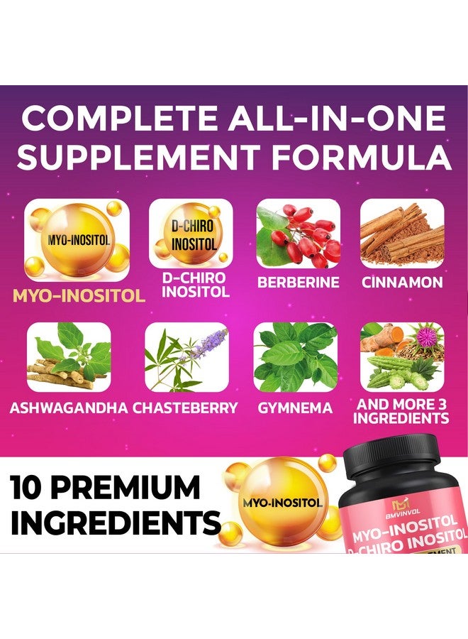 BMVINVOL BMVINVOL Inositol Supplement - Myo-Inositol and D-Chiro Inositol Ideal 40:1 Ratio - Plus Berberine, Cinnamon, Ashwagandha + 5 More - 90 Capsules - Image 3