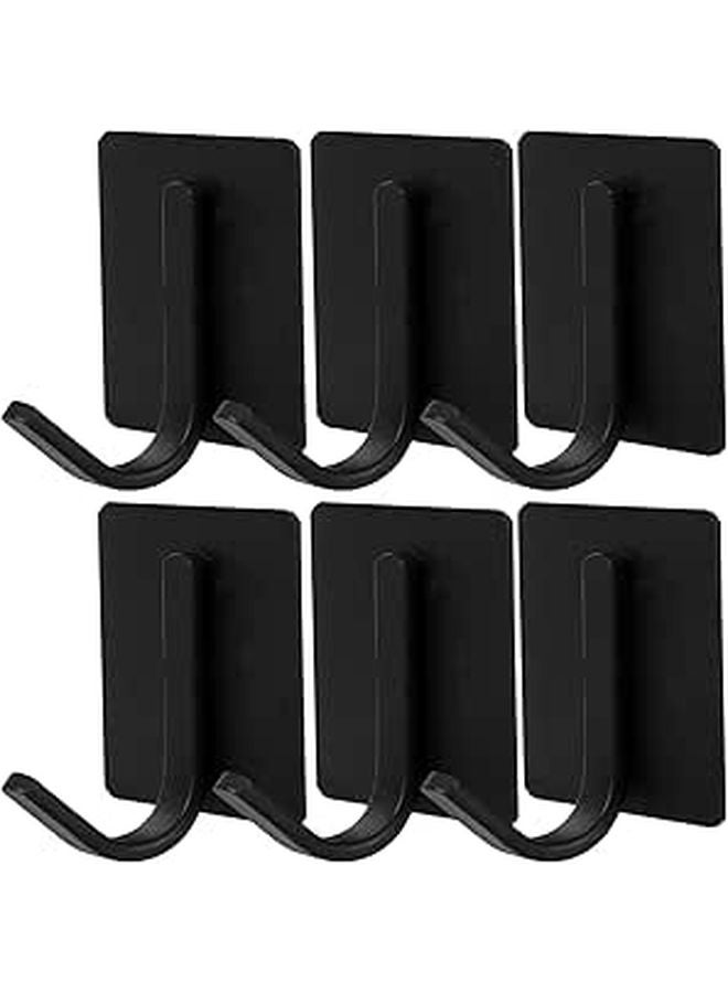 6Pcs Black Carbon Steel Wall Hooks Heavy Duty Adhesive No Drill Storage Solution - Image 1
