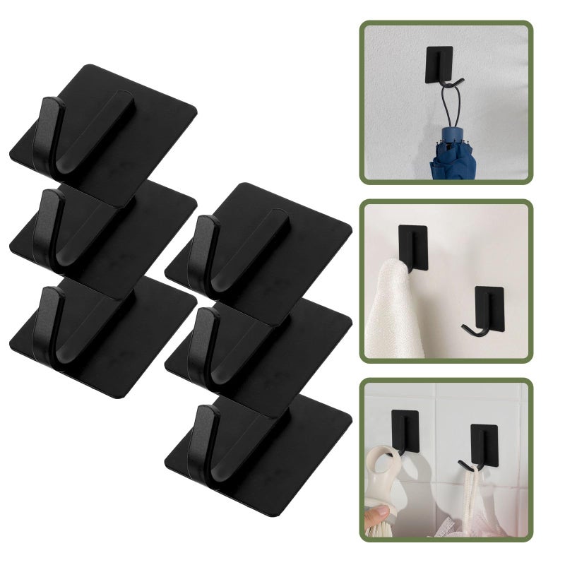 6Pcs Black Carbon Steel Wall Hooks Heavy Duty Adhesive No Drill Storage Solution - Image 5