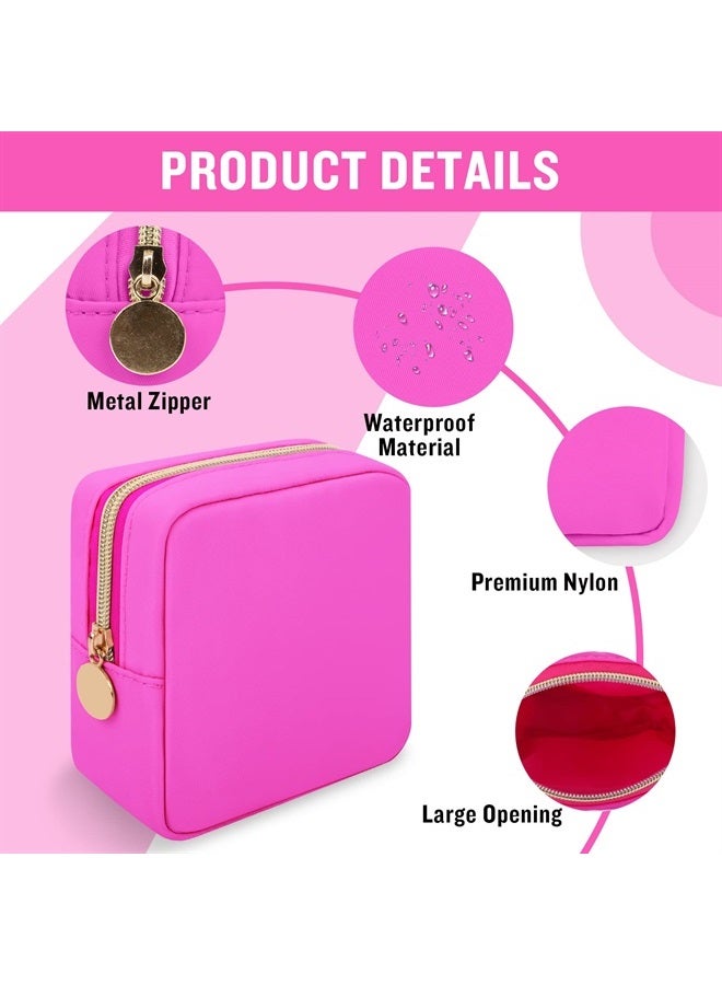 Iqimott حقيبة مكياج وردية ساخنة حقيبة مكياج نيلون صغيرة، حقيبة تجميل صغيرة أنيقة، حقيبة مكياج مدمجة، حقيبة أدوات النظافة، حقيبة عملة سفر بسحاب مقاومة للماء، حقيبة تخزين للفوط الصحية للنساء والفتيات والمراهقات - Image 2
