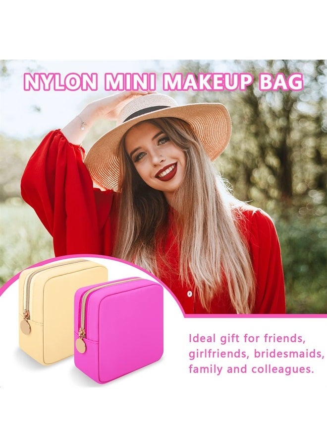 Iqimott حقيبة مكياج وردية ساخنة حقيبة مكياج نيلون صغيرة، حقيبة تجميل صغيرة أنيقة، حقيبة مكياج مدمجة، حقيبة أدوات النظافة، حقيبة عملة سفر بسحاب مقاومة للماء، حقيبة تخزين للفوط الصحية للنساء والفتيات والمراهقات - Image 3