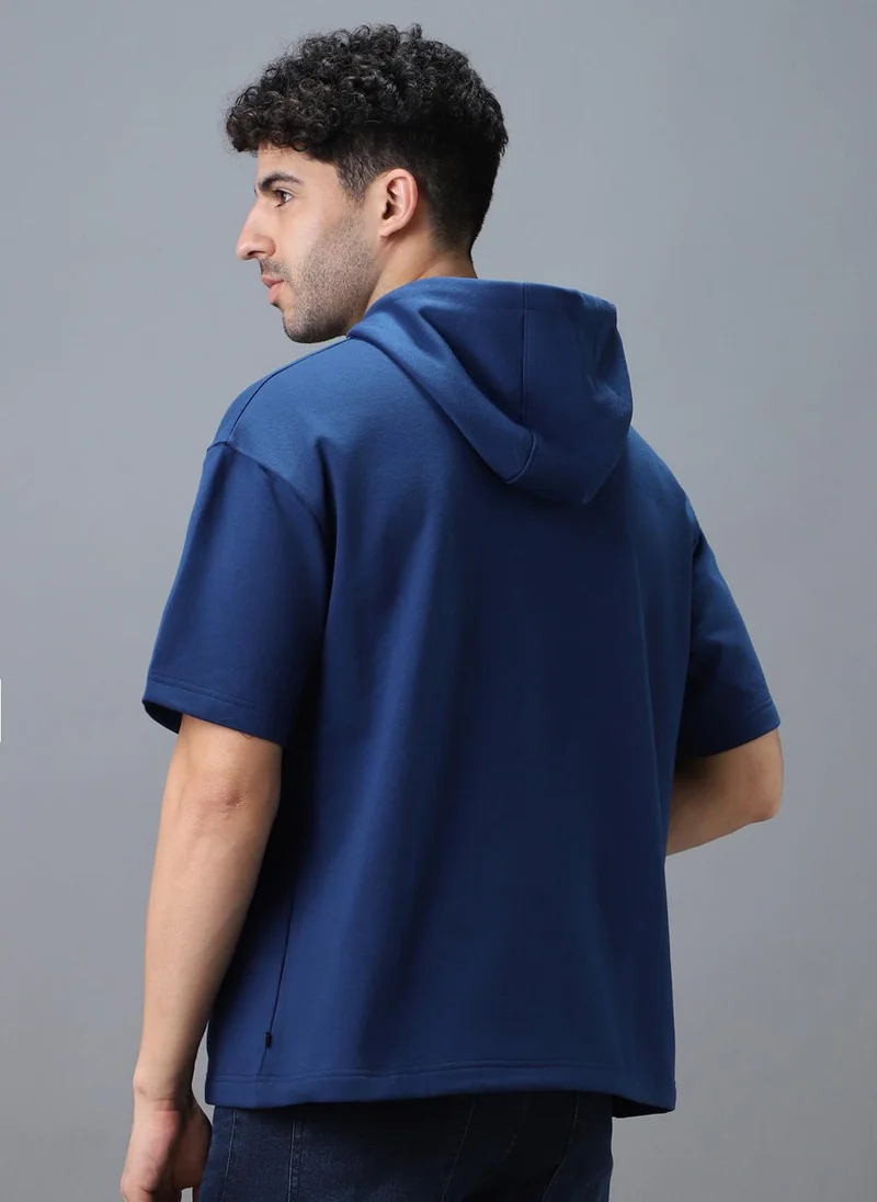 Urbano Fashion  Urbano Fashion Men's Blue Cotton Solid Oversized Hooded Neck Sweatshirt for Men | Best Price UAE