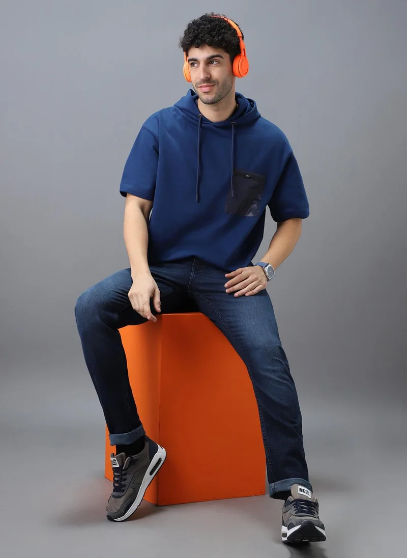 Urbano Fashion  Urbano Fashion Men's Blue Cotton Solid Oversized Hooded Neck Sweatshirt for Men | Best Price UAE