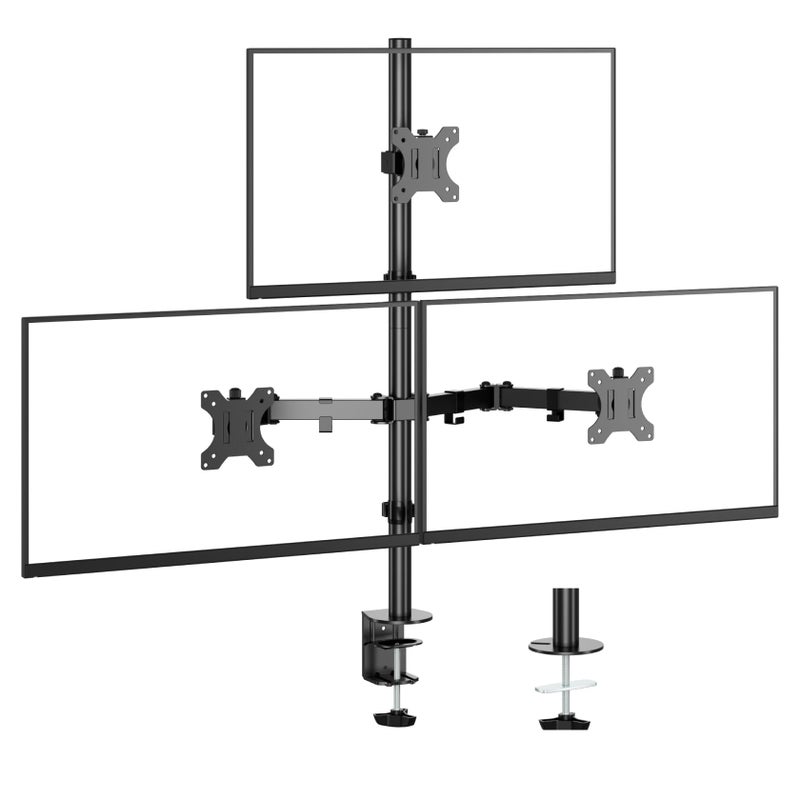 UPGRAVITY 3 Monitor Desk Mount for 17 to 32 inch Screens, Fully Adjustable Triple Monitor Stand with Tilt,Swivel,Rotate, Each Arm Holds up 17.6 lbs,VESA Mount 75x75/100x100mm, Clamp & Grommet Kit - Image 1
