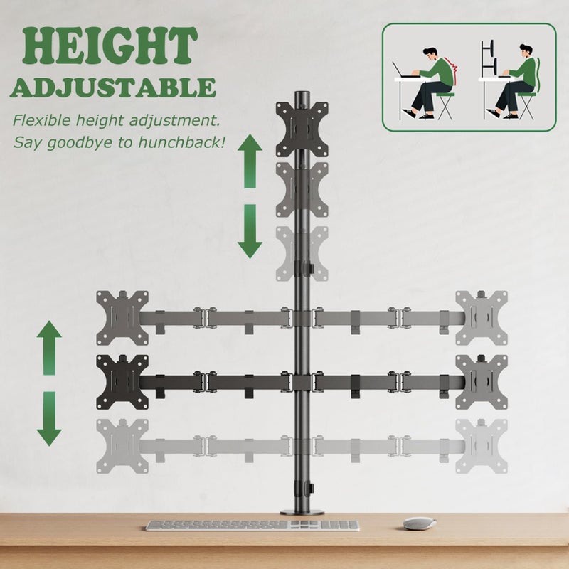 UPGRAVITY 3 Monitor Desk Mount for 17 to 32 inch Screens, Fully Adjustable Triple Monitor Stand with Tilt,Swivel,Rotate, Each Arm Holds up 17.6 lbs,VESA Mount 75x75/100x100mm, Clamp & Grommet Kit - Image 4