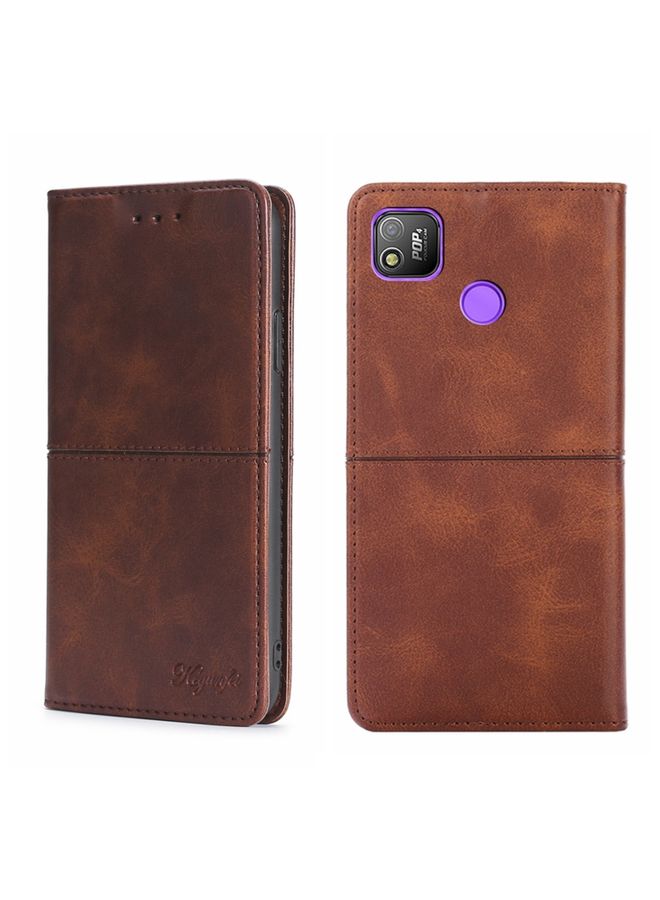 HuHa Case Cover For For Tecno Pop 4 Cow Texture Magnetic Horizontal Flip Leather Phone Case(Dark Brown) 