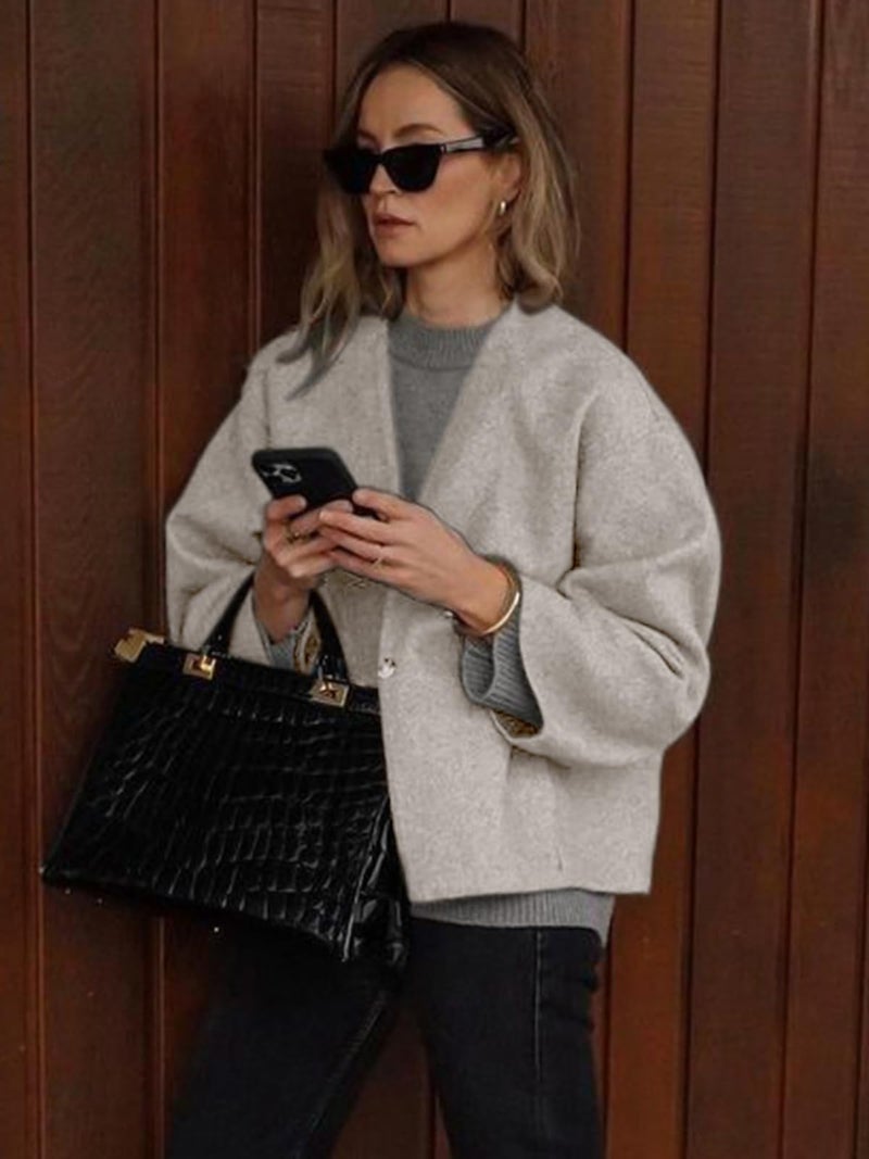 HOTIAN Women Cropped Wool Blend Coats Long Sleeve Coat Jacket Peacoat Fall Winter Outwear Overcoat - Image 5