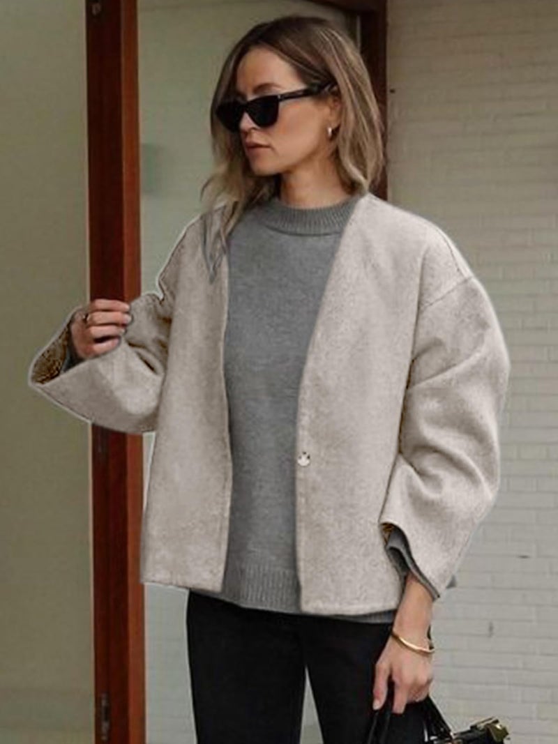 HOTIAN Women Cropped Wool Blend Coats Long Sleeve Coat Jacket Peacoat Fall Winter Outwear Overcoat - Image 3