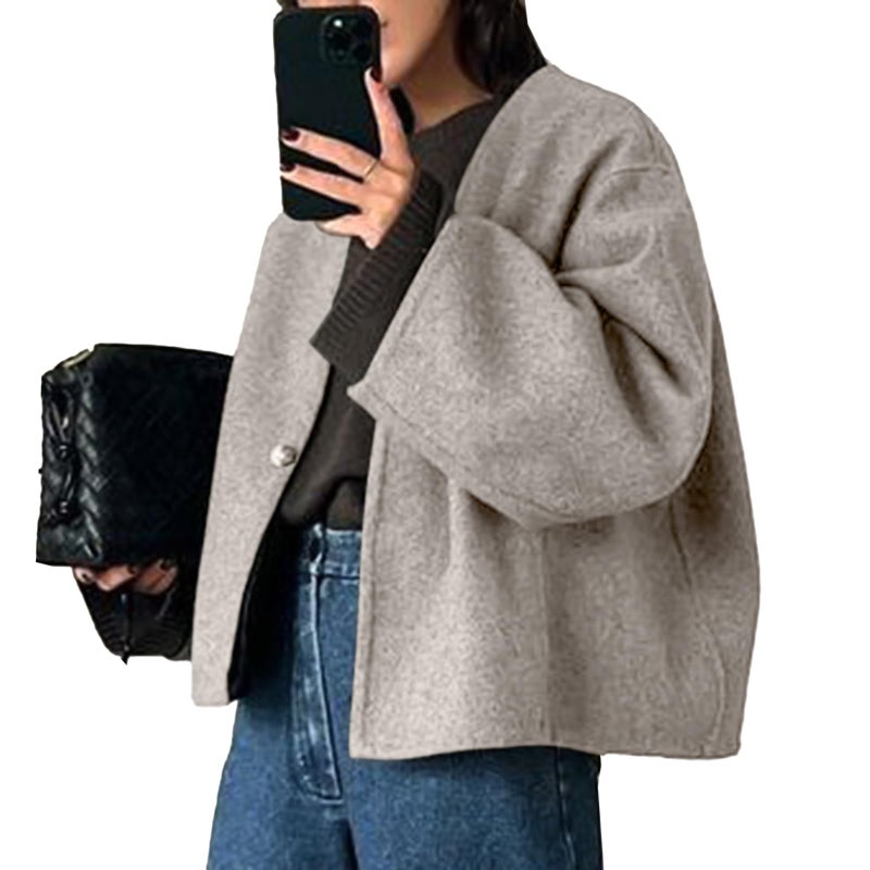 HOTIAN Women Cropped Wool Blend Coats Long Sleeve Coat Jacket Peacoat Fall Winter Outwear Overcoat - Image 1