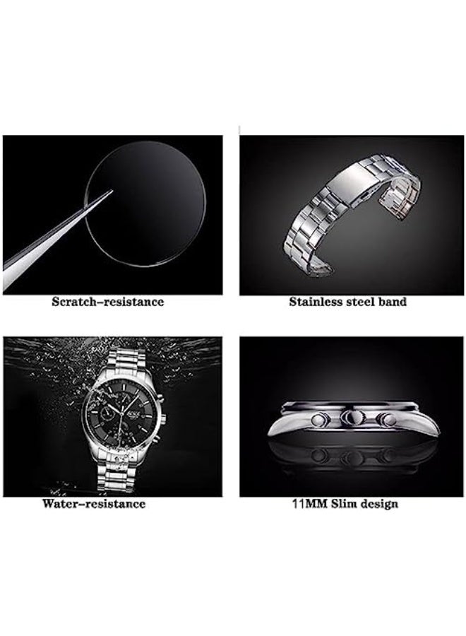 BOSCH Men's Wrist Watch, Men's Stainless Steel Watch, Casual Business Watches Men with Luminous Pointer, 30M Waterproof Luxury Watches, Numerals Dial Dress Watch for Men - Image 2