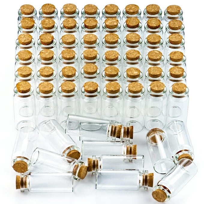 60 Pcs 10ml Small Glass Bottles with Cork Stopper DIY Mini Glass Jars Tiny Clear Vials with Cork for Display Art Crafts Decoration Wedding Party Supplies