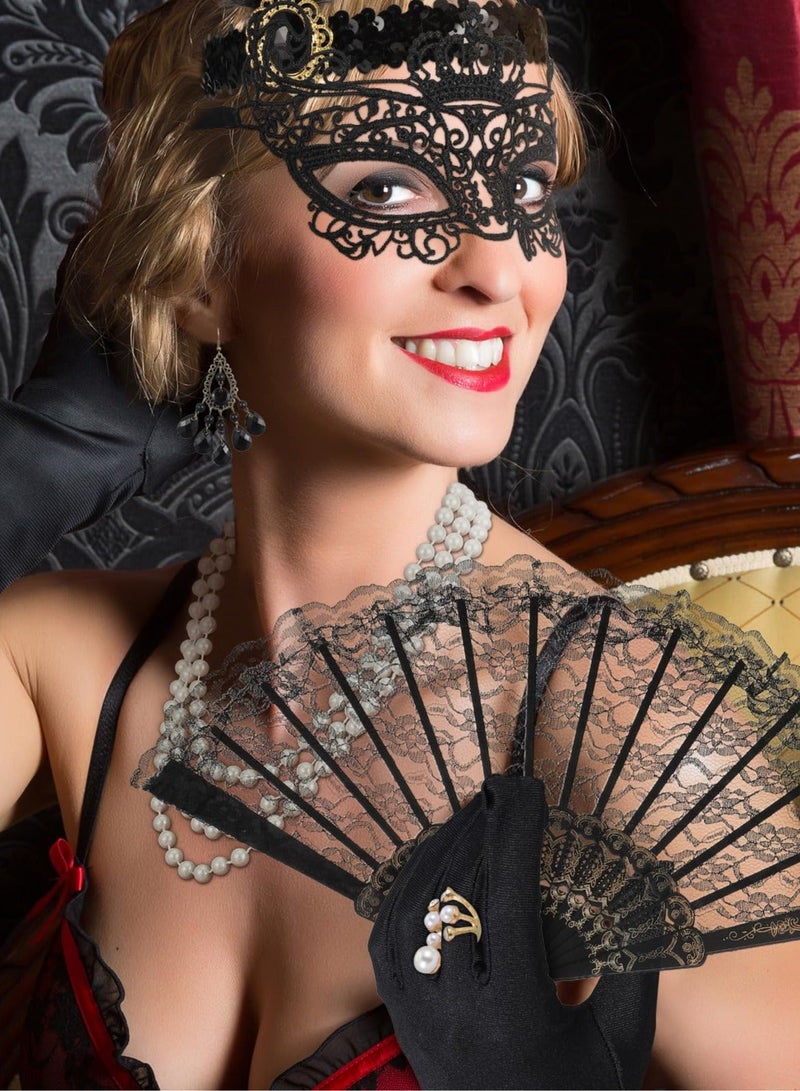 Party Dress Up Set, 1920s Flapper Accessories Set for Women, Fancy Dress Party Accessories with Flapper Headband Long Gloves Pearl Necklace, Great Gatsby Theme Party Accessories (A2) - Image 3