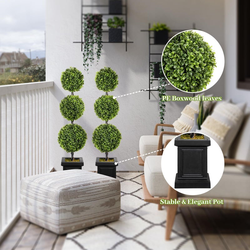 colorspec 3.5ft Boxwood Outdoor Topiary Set of 2, Tall All Year Green Fake Plant Topiary Trees Artificial Outdoor Porch Trees with Sturdy Pot for Outdoor Indoor (Ball) - Image 3
