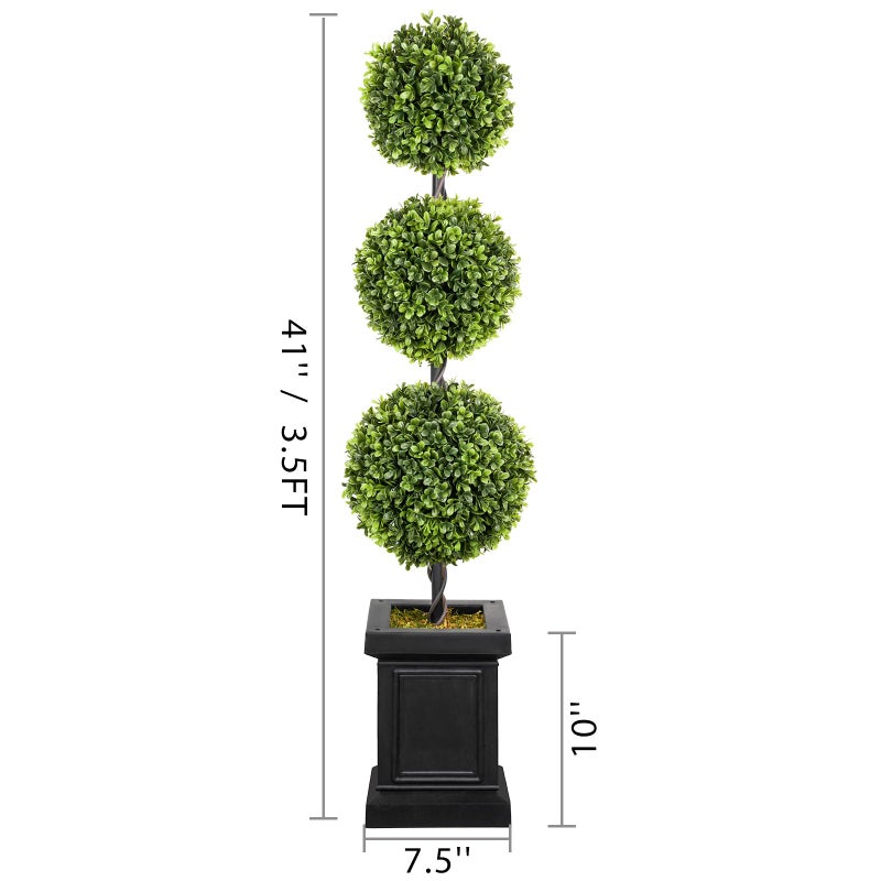 colorspec 3.5ft Boxwood Outdoor Topiary Set of 2, Tall All Year Green Fake Plant Topiary Trees Artificial Outdoor Porch Trees with Sturdy Pot for Outdoor Indoor (Ball) - Image 2