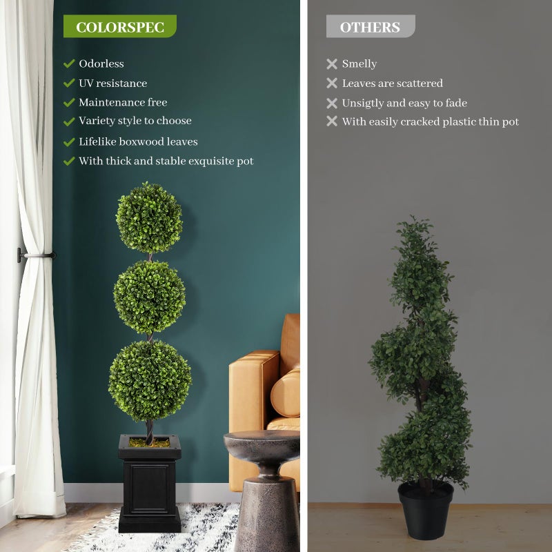 colorspec 3.5ft Boxwood Outdoor Topiary Set of 2, Tall All Year Green Fake Plant Topiary Trees Artificial Outdoor Porch Trees with Sturdy Pot for Outdoor Indoor (Ball) - Image 4