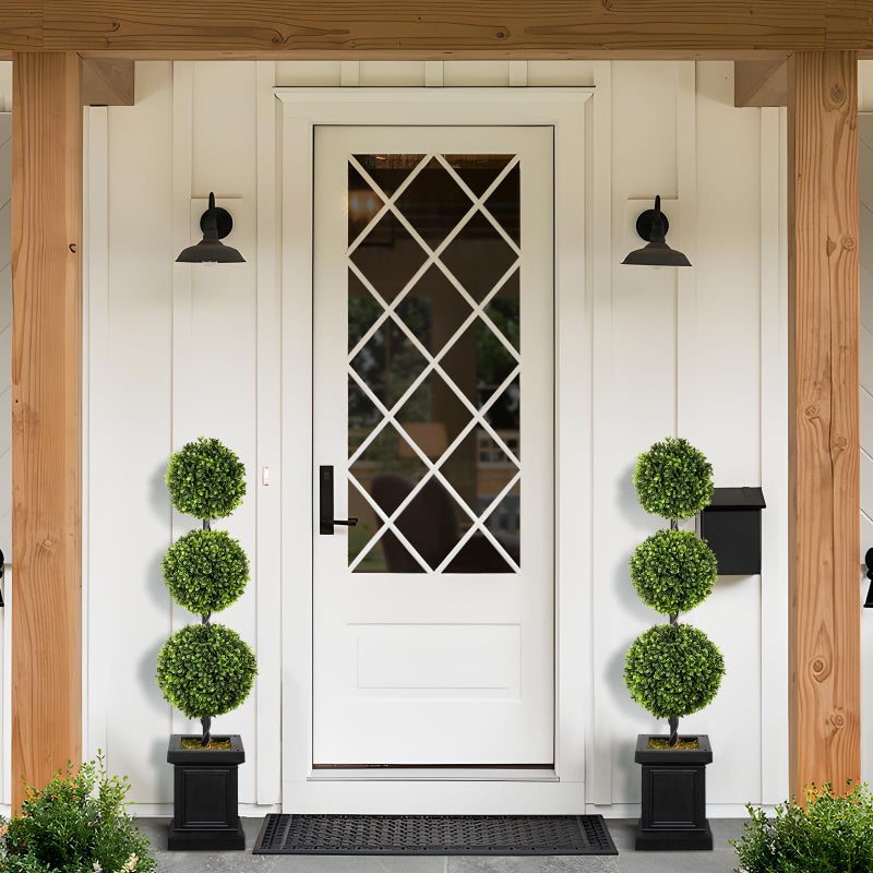 colorspec 3.5ft Boxwood Outdoor Topiary Set of 2, Tall All Year Green Fake Plant Topiary Trees Artificial Outdoor Porch Trees with Sturdy Pot for Outdoor Indoor (Ball) - Image 5