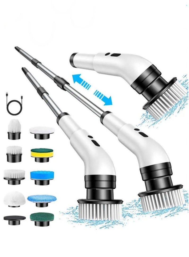 Multi-Function Electric Cleaning Brush Multifunctional Household with Adjustable Extension Handle, Wireless Electric Rotatable Brush For Bathroom Kitchen Toilet Cleaning Brush with 9 Interchangeable Drill Brush Heads - Image 1