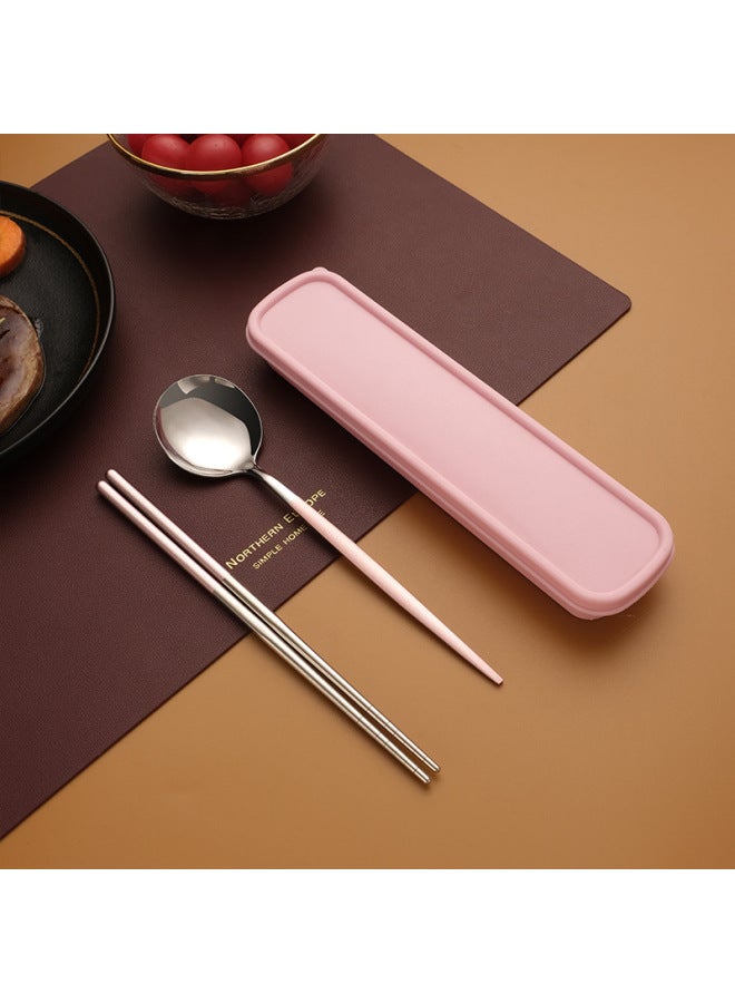 Stainless Steel Portable Tableware Chopsticks Spoon Suit Fork Green Outdoor Student Storage Camping Tableware Three-piece Set