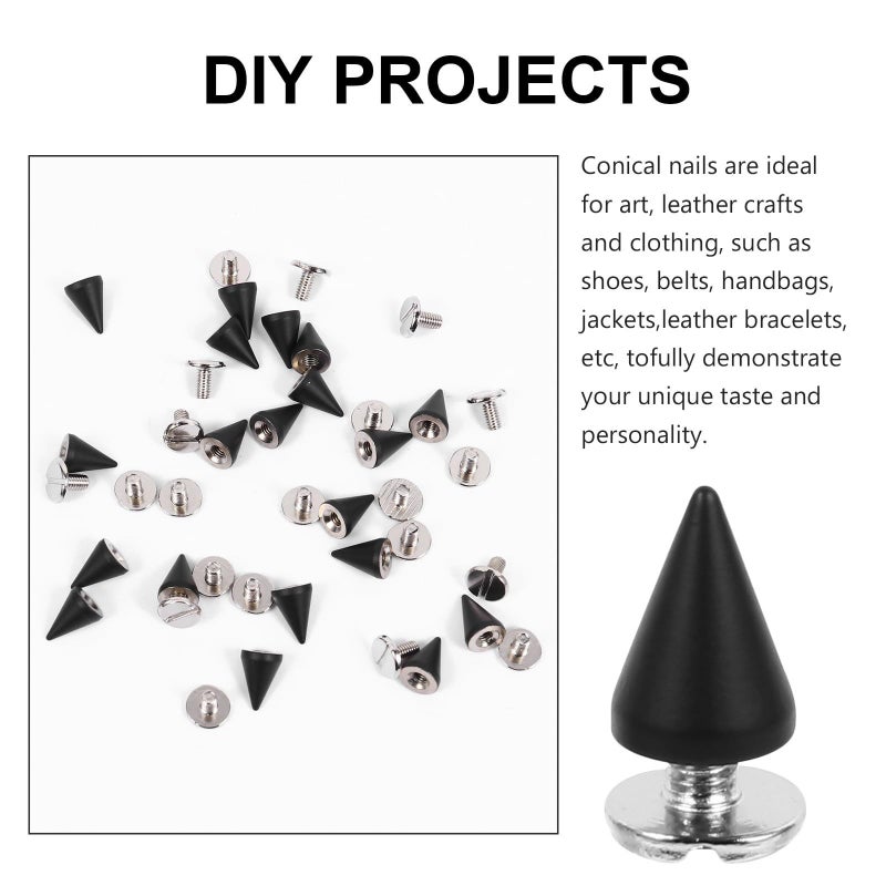 Sewchics Leather Craft Screw Rivets Cone Shape Metal 7x10mm 20pcs For Handbag Shoes Belts Diy Accessories Bright Black - Image 4