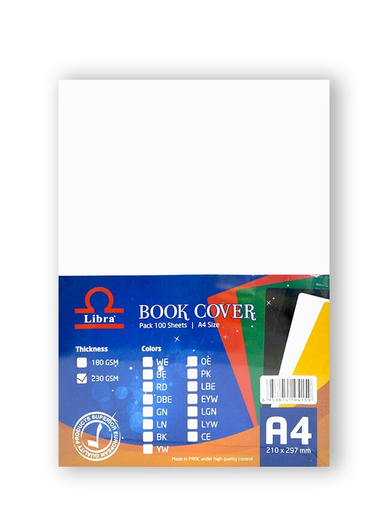 Libra غلاف كتاب جلد مزخرف لوح A4 230gsm أبيض 100 ورقة - Image 1