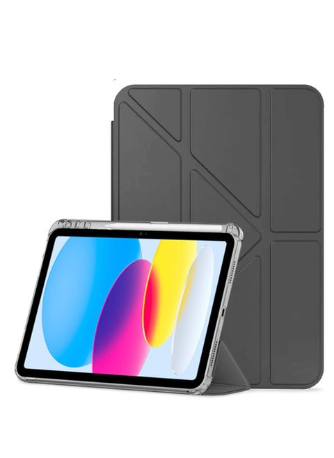 Smart Folio Flip Origami Trifold Frosted Matte Clear Back Case with Pencil Holder and Auto Wake/Sleep Function Cover for Apple iPad 10 Generation 10.9 Inch 2022 – Black