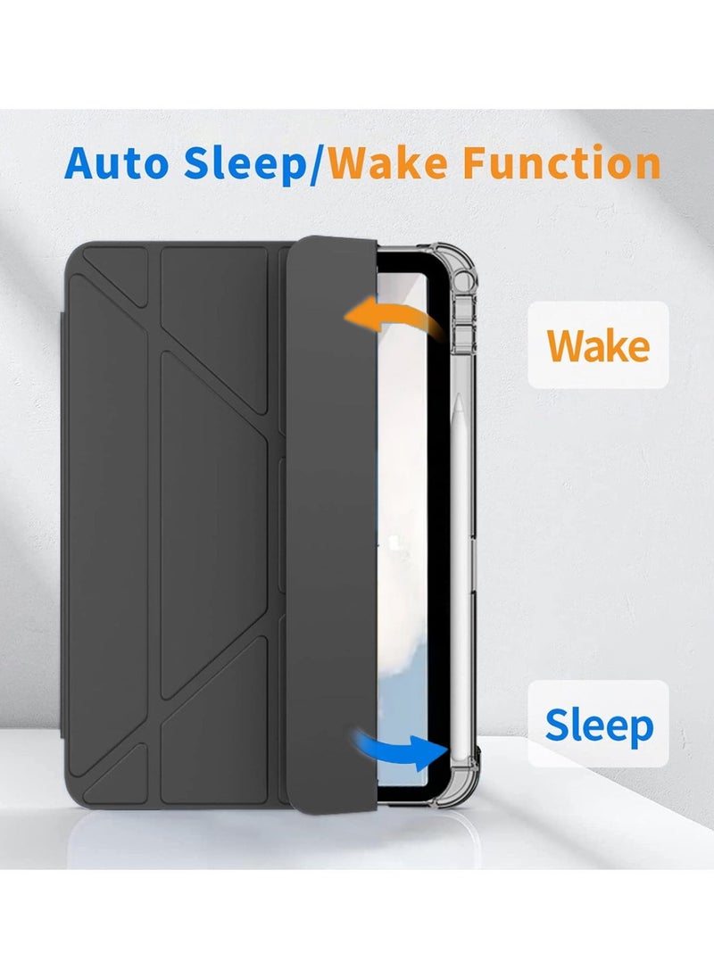 Smart Folio Flip Origami Trifold Frosted Matte Clear Back Case with Pencil Holder and Auto Wake/Sleep Function Cover for Apple iPad 10 Generation 10.9 Inch 2022 – Black