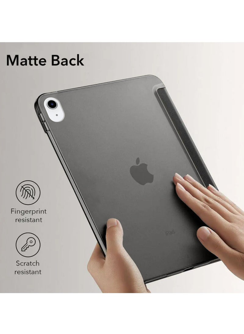 Smart Folio Flip Origami Trifold Frosted Matte Clear Back Case with Pencil Holder and Auto Wake/Sleep Function Cover for Apple iPad 10 Generation 10.9 Inch 2022 – Black