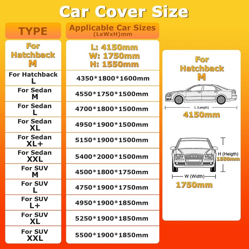 YSOAE Car Cover Waterproof, Hatchback/Sedan/SUV All Weather for Automobiles, Full Exterior Covers with Zipper Cotton, Outdoor Sun Snow Protection Universal (For Hatchback M) - Image 3