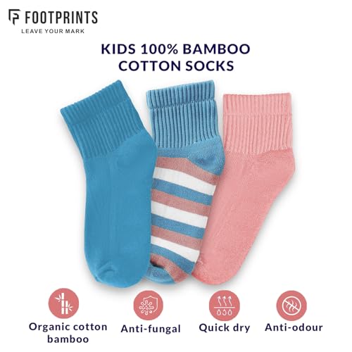 FOOTPRINTS Bamboo Terry Kids Socks | Anti-Odor & Anti-Bacterial | Full-Length | Breathable & Cushioned | Blue & Pink | Pack of 3 - Image 5