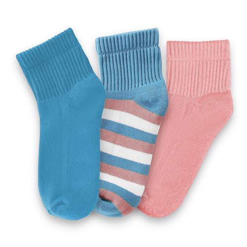 FOOTPRINTS Bamboo Terry Kids Socks | Anti-Odor & Anti-Bacterial | Full-Length | Breathable & Cushioned | Blue & Pink | Pack of 3 - Image 1
