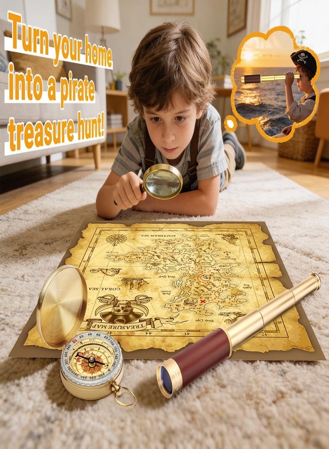 Laupha Retro Pirate Telescope Zoomable with Treasure Map 25x30 Spyglass Portable Collapsible Handheld Telescope Vintage Monocular for Kids & Survival Gear Compass Pocket Military Compass - Image 4