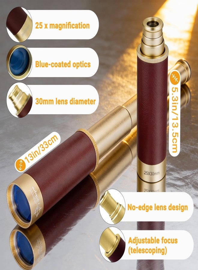 Laupha Retro Pirate Telescope Zoomable with Treasure Map 25x30 Spyglass Portable Collapsible Handheld Telescope Vintage Monocular for Kids & Survival Gear Compass Pocket Military Compass - Image 2