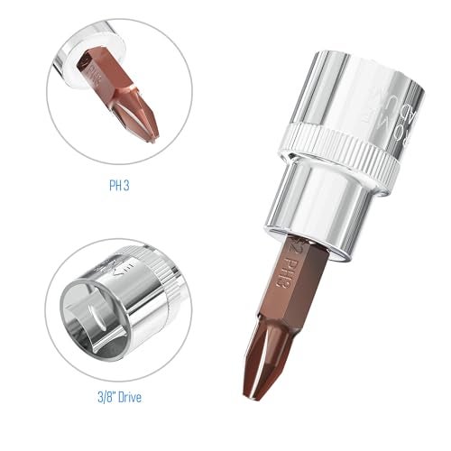 FOCMKEAS 3PCS 38 Drive PH33 Phillips Bit Socket Heat Treated S2 Steel Screwdriver Bits CRV Socket 19 Length - Image 3