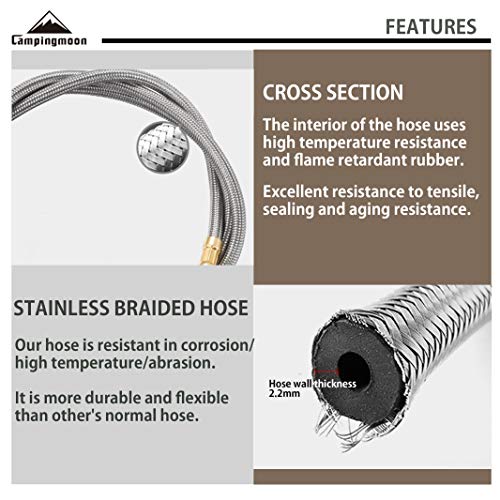 camping moon CAMPINGMOON Camping Gas Stove Adapter with Extent Hose, Inlet: 16oz/1Lb Small Propane Tank, Outlet: EN417 Lindal Valve Z22/Z16 - Image 4