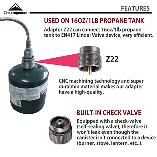 camping moon CAMPINGMOON Camping Gas Stove Adapter with Extent Hose, Inlet: 16oz/1Lb Small Propane Tank, Outlet: EN417 Lindal Valve Z22/Z16 - Image 3