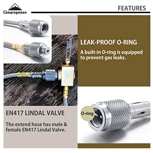camping moon CAMPINGMOON Camping Gas Stove Adapter with Extent Hose, Inlet: 16oz/1Lb Small Propane Tank, Outlet: EN417 Lindal Valve Z22/Z16 - Image 5