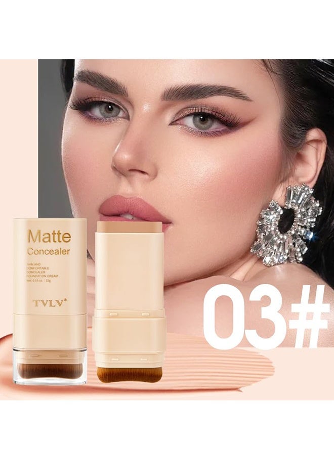 TVLV Matte Concealer Stick，2 in 1 Dual-Ended Eraser Contour Stick with Brush, Tinted Moisturizer, Skin Tint, Face Foundation, Radiant & Dewy Finish for Face Makeup, Sheer to Medium Coverage #03 - Image 2