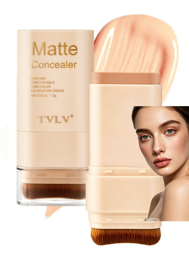 TVLV Matte Concealer Stick，2 in 1 Dual-Ended Eraser Contour Stick with Brush, Tinted Moisturizer, Skin Tint, Face Foundation, Radiant & Dewy Finish for Face Makeup, Sheer to Medium Coverage #03 - Image 1