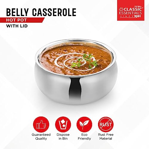 CLASSIC ESSENTIALS Stainless Steel Tripot Double Wall Insulated Belly Casserole Serve Casserole (1500 ml), Silver - Image 5