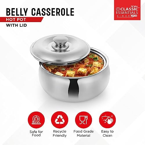 CLASSIC ESSENTIALS Stainless Steel Tripot Double Wall Insulated Belly Casserole Serve Casserole (1500 ml), Silver - Image 4