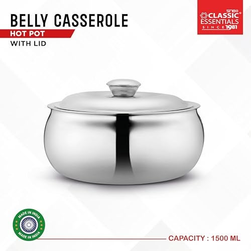 CLASSIC ESSENTIALS Stainless Steel Tripot Double Wall Insulated Belly Casserole Serve Casserole (1500 ml), Silver - Image 3