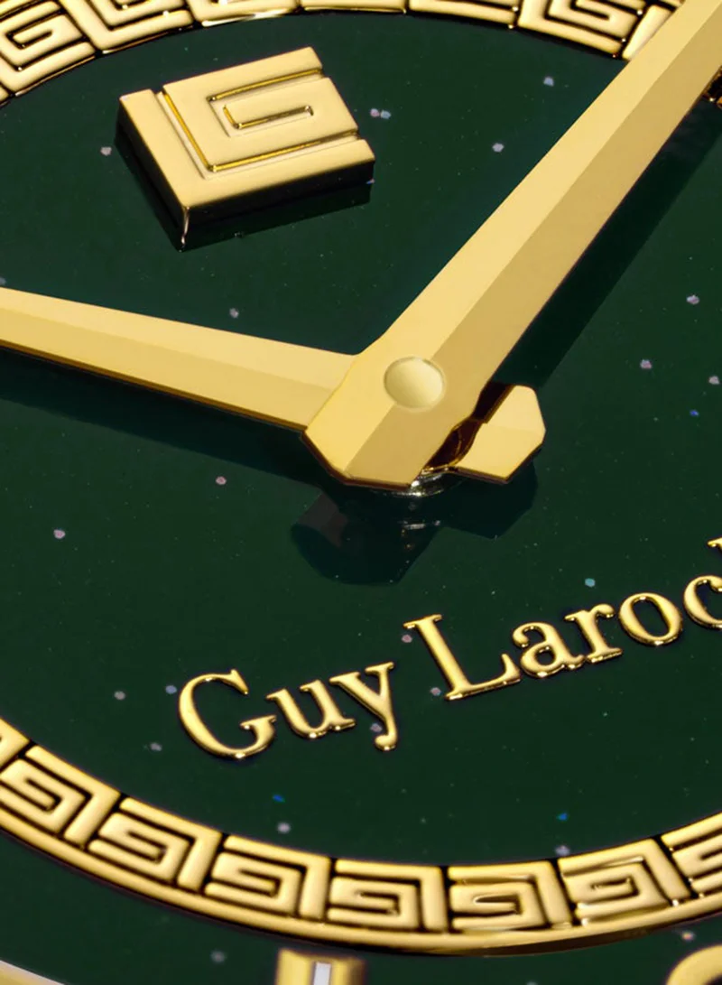 Guy Laroche Gold Plated Sacha 32mm Ladies Swiss Quartz Watch with Green Glitter Mother-of-Pearl Dial, Gold-Plated Bracelet & Sapphire Glass for Women | Best Price UAE