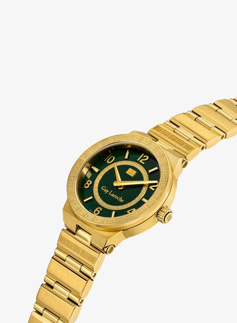 Guy Laroche Sacha 32mm Ladies Swiss Quartz Watch with Green Glitter Mother-of-Pearl Dial, Gold-Plated Bracelet & Sapphire Glass