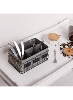 NIKKY HOME NIKKY HOME Farmhouse Utensil Caddy for Parties, Flatware Caddy for Countertop, Rustic Galvanized Silverware Cutlery Caddy with Napkin Holder for Kitchen, Dining, Outdoors, Picnics, Parties - Silver  - Image 2