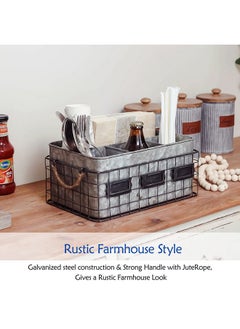 NIKKY HOME NIKKY HOME Farmhouse Utensil Caddy for Parties, Flatware Caddy for Countertop, Rustic Galvanized Silverware Cutlery Caddy with Napkin Holder for Kitchen, Dining, Outdoors, Picnics, Parties - Silver  - Image 3